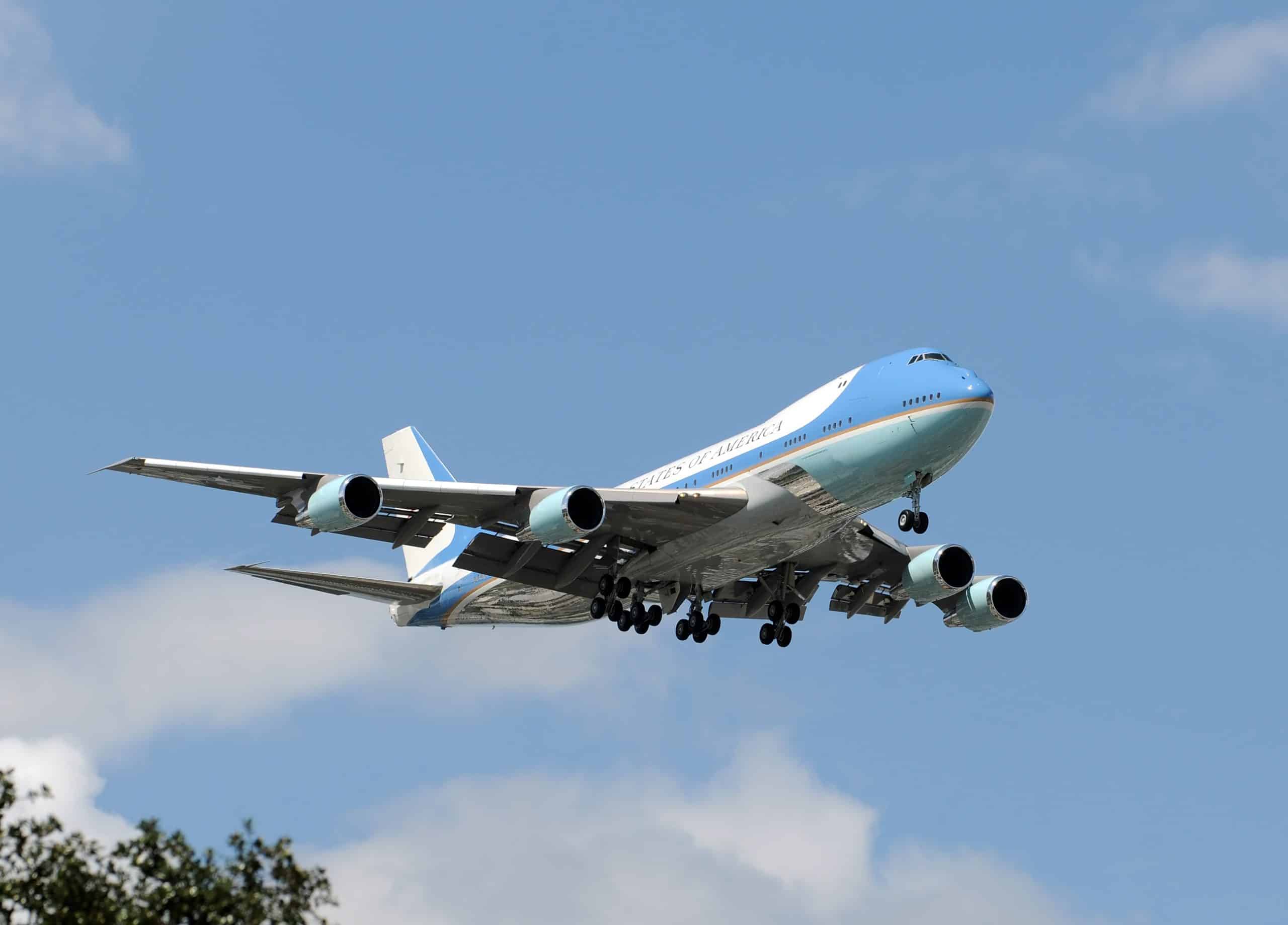 US Air Force One on final approach, representing one of the most expensive private jets in operation, as it carries the President with unmatched security, luxury, and technology