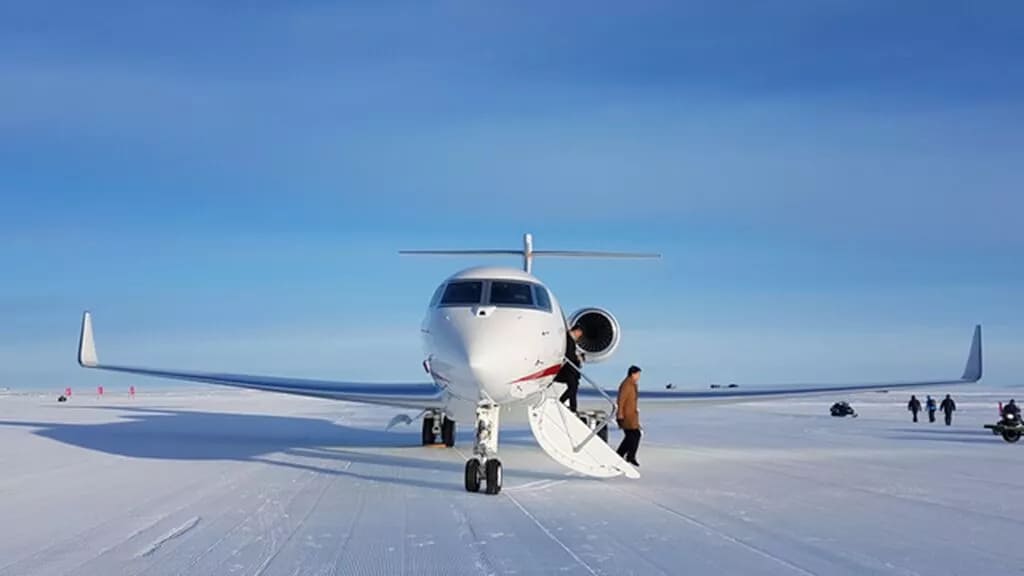 Private Jet on ice runway, on one of the most dangerous airports in the worl