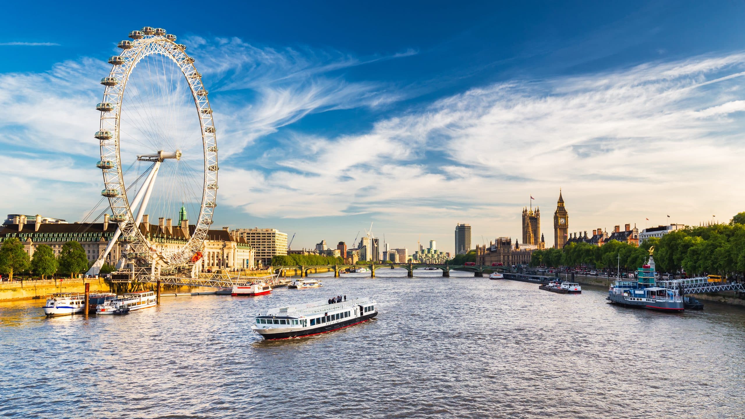 View of London Eye and Thames river