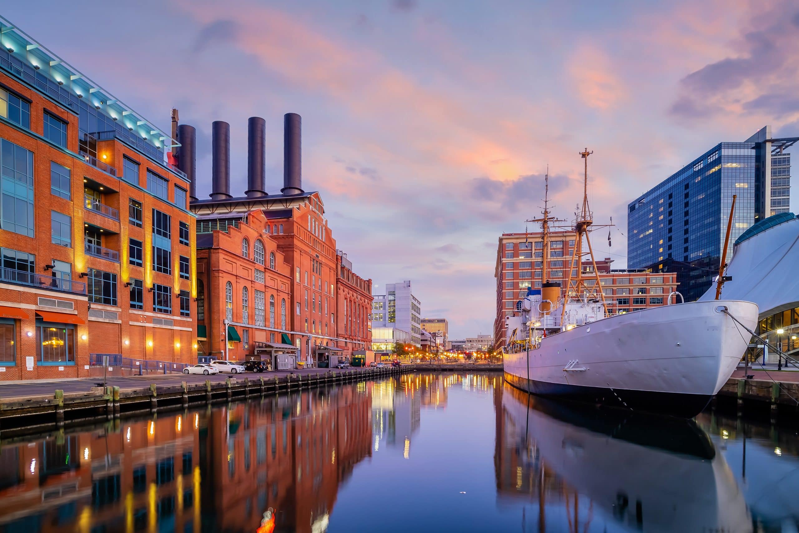 Downtown Baltimore city skyline, cityscape in Maryland USA