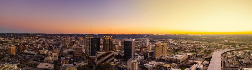 Sunset panorama Birmingham Alabama USA. Fly private to Birmingham, Alabama