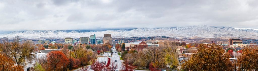 Boise , Idaho skyline with snow, Fly Private Jet.