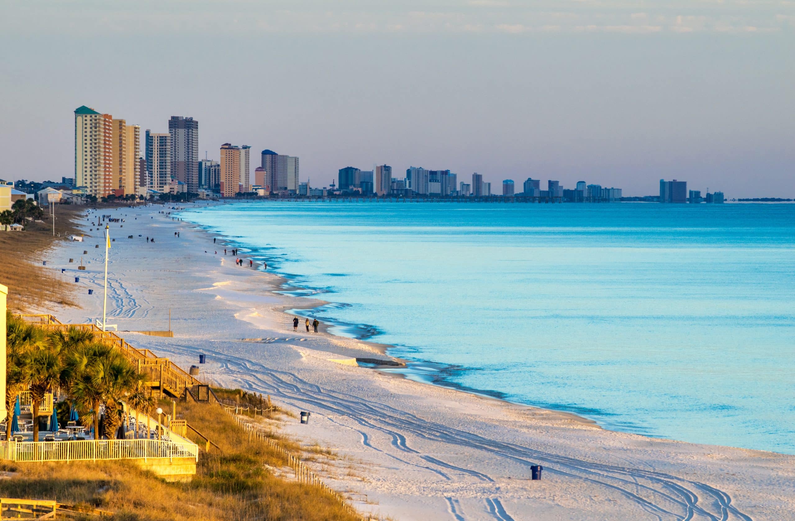 Panama City Beach coastline at sunset, Florida.