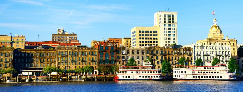 Panoramic view of Savannah, Georgia, USA, Fly Private Jet.