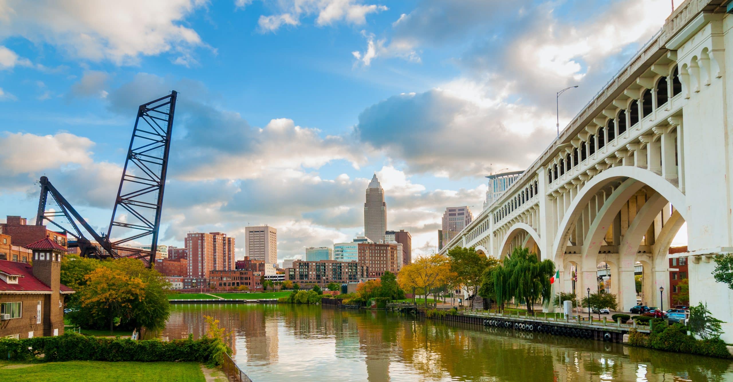 Cleveland waterfront with downtown and the Detroit-Superior bridge