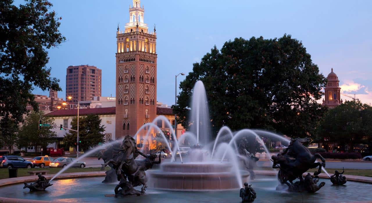 Fountain in Kansas City, Missouri, USA. Fly Private Jet.