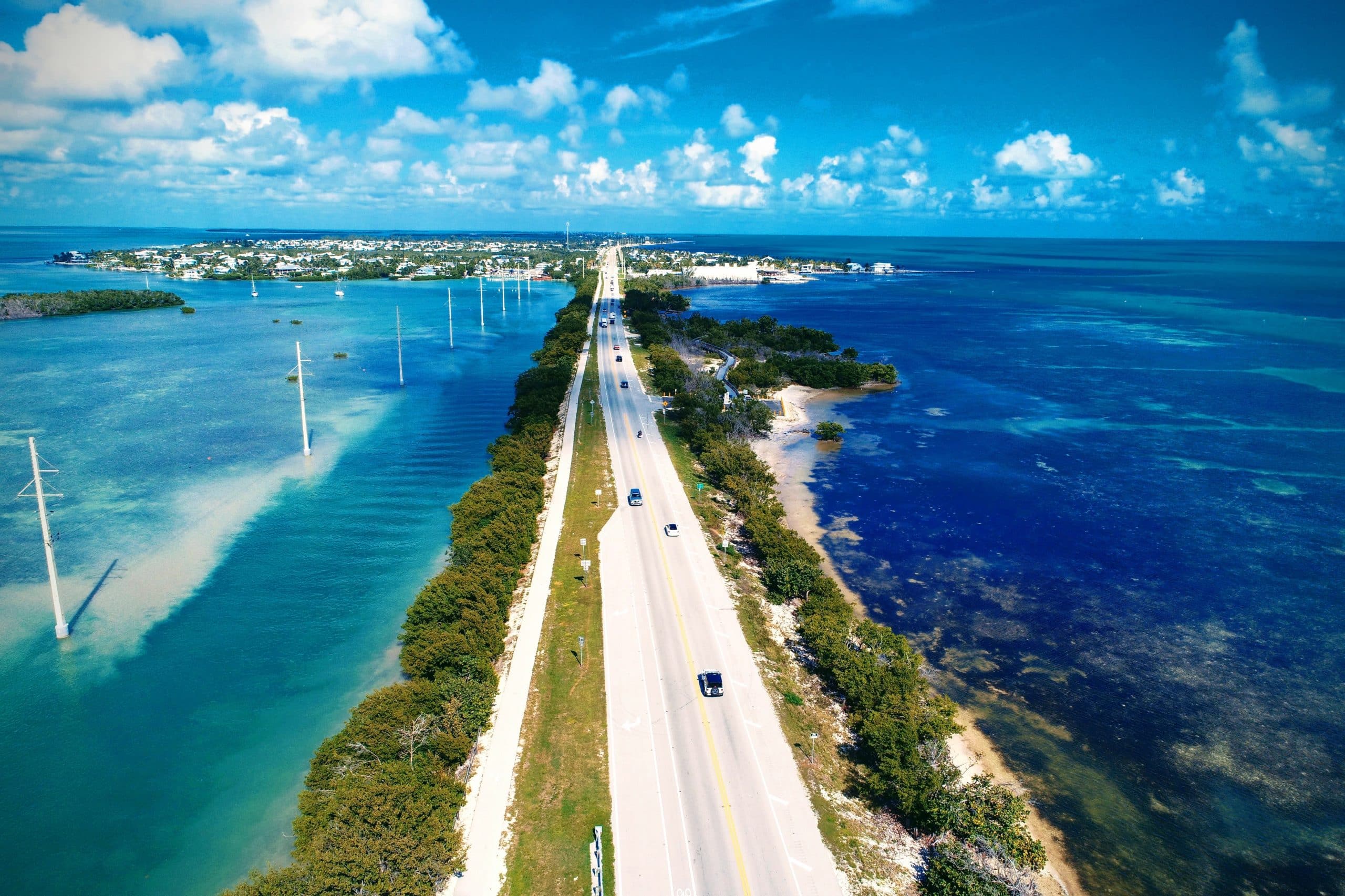 Aerial view of famous bridges and islands in the way to Key West, Florida