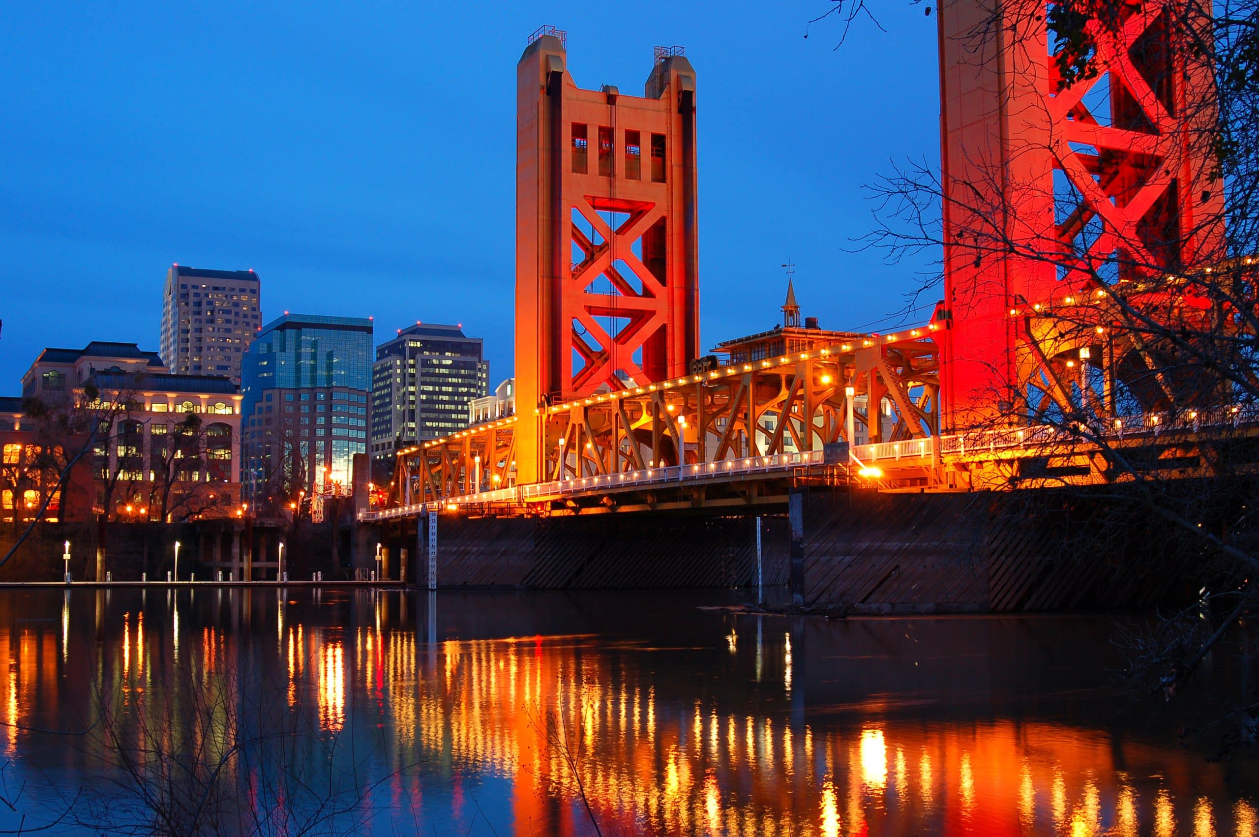 Nighttime Tower Bridge Sacramento California, USA