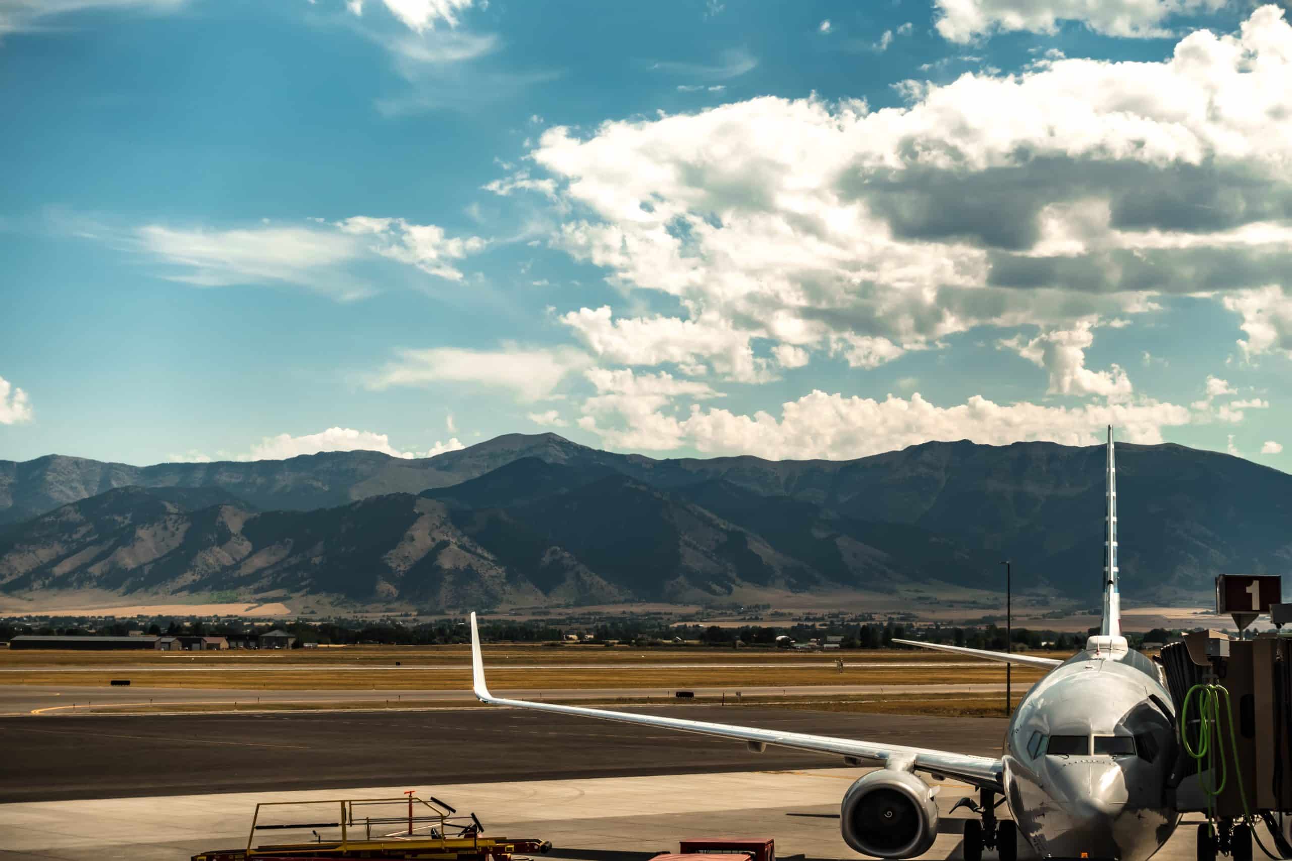 Bozeman, Montana airport and rocky mountains.