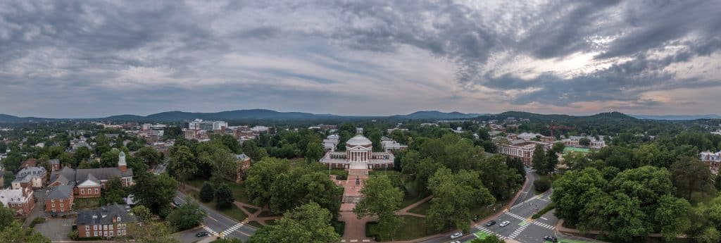 the famous Rotunda building of the University of Virginia in Charlottesville. Fly Private Jet.