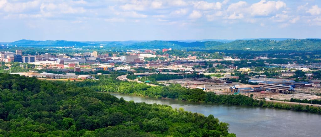 Chattanooga on the Tennessee River, USA. Fly Private Jet.