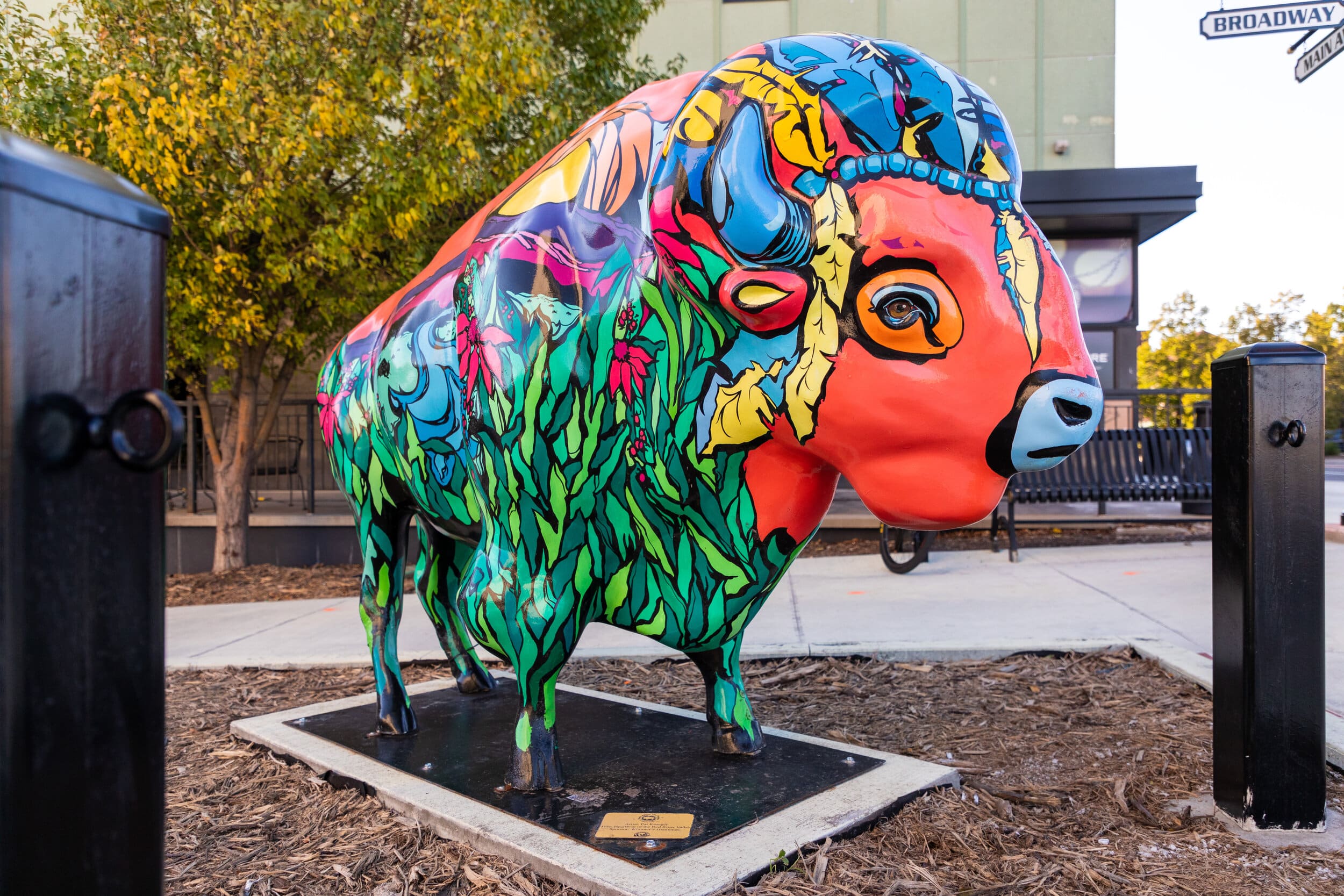 These bison all around downtown Fargo, North Dakota.