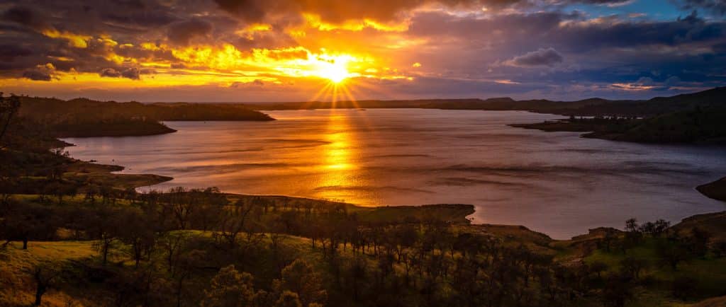 Sunset in Millerton Lake, Fresno, California. USA Fly Private Jet.