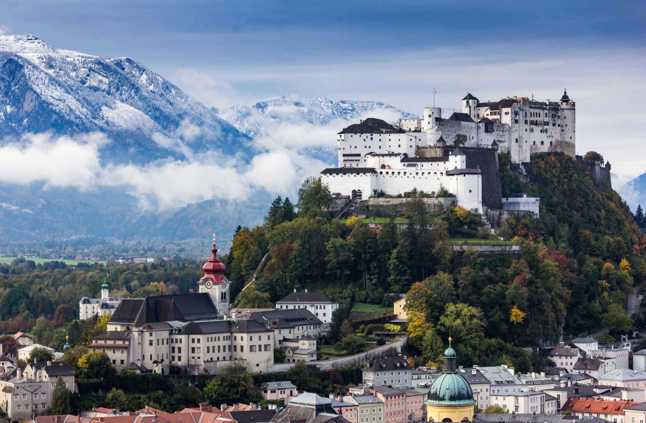 A beautiful view of Hohensalzburg Fortress in Salzburg, Austria.