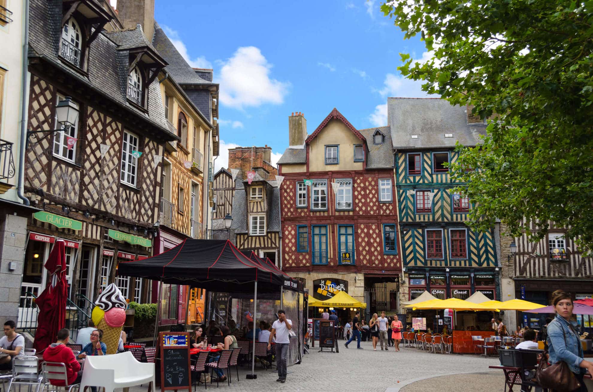 Half-timbered houses in Rennes historic centre.