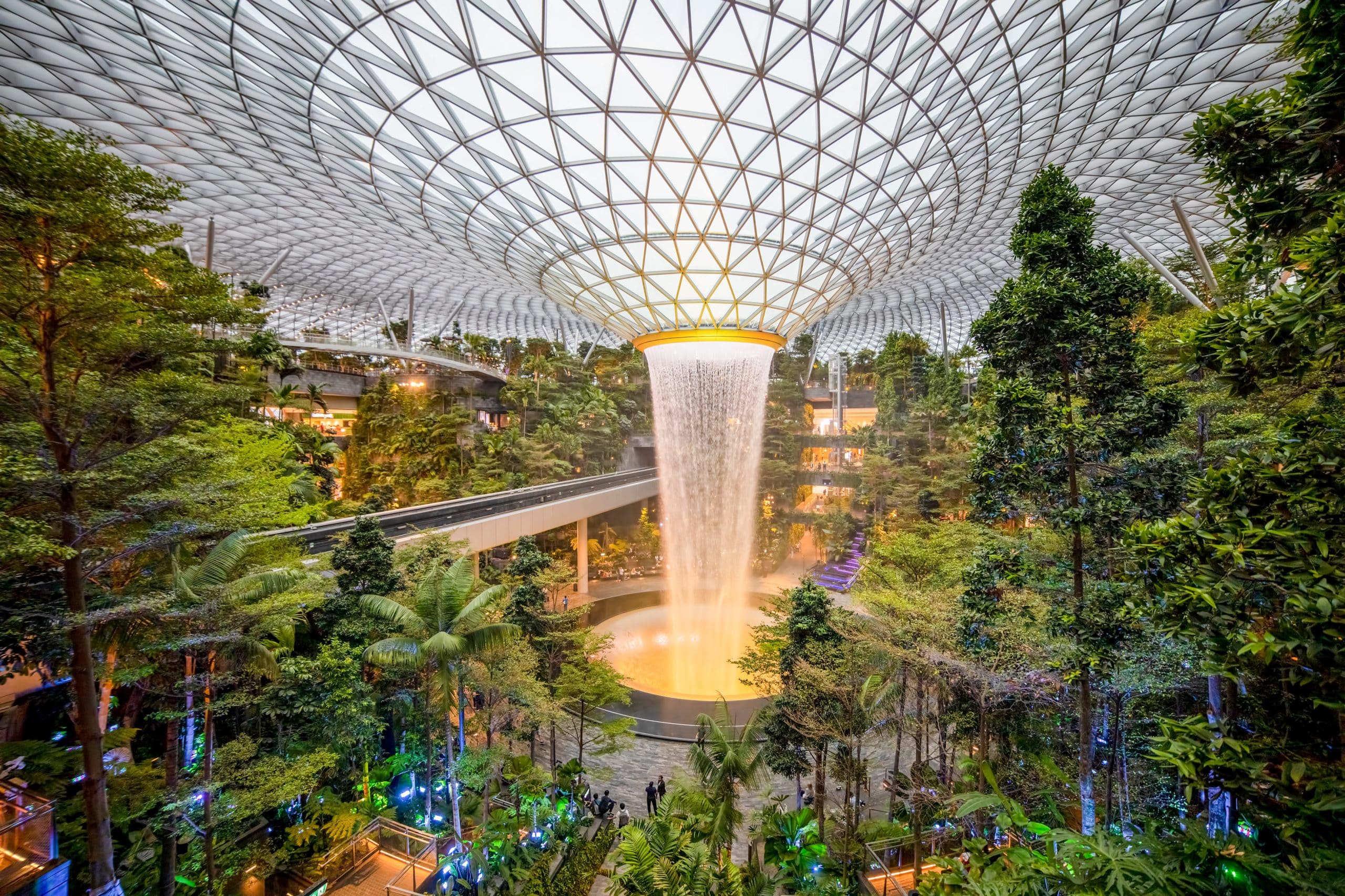 Waterfall at Changi Airport Terminal 4. Fly private to Singapor