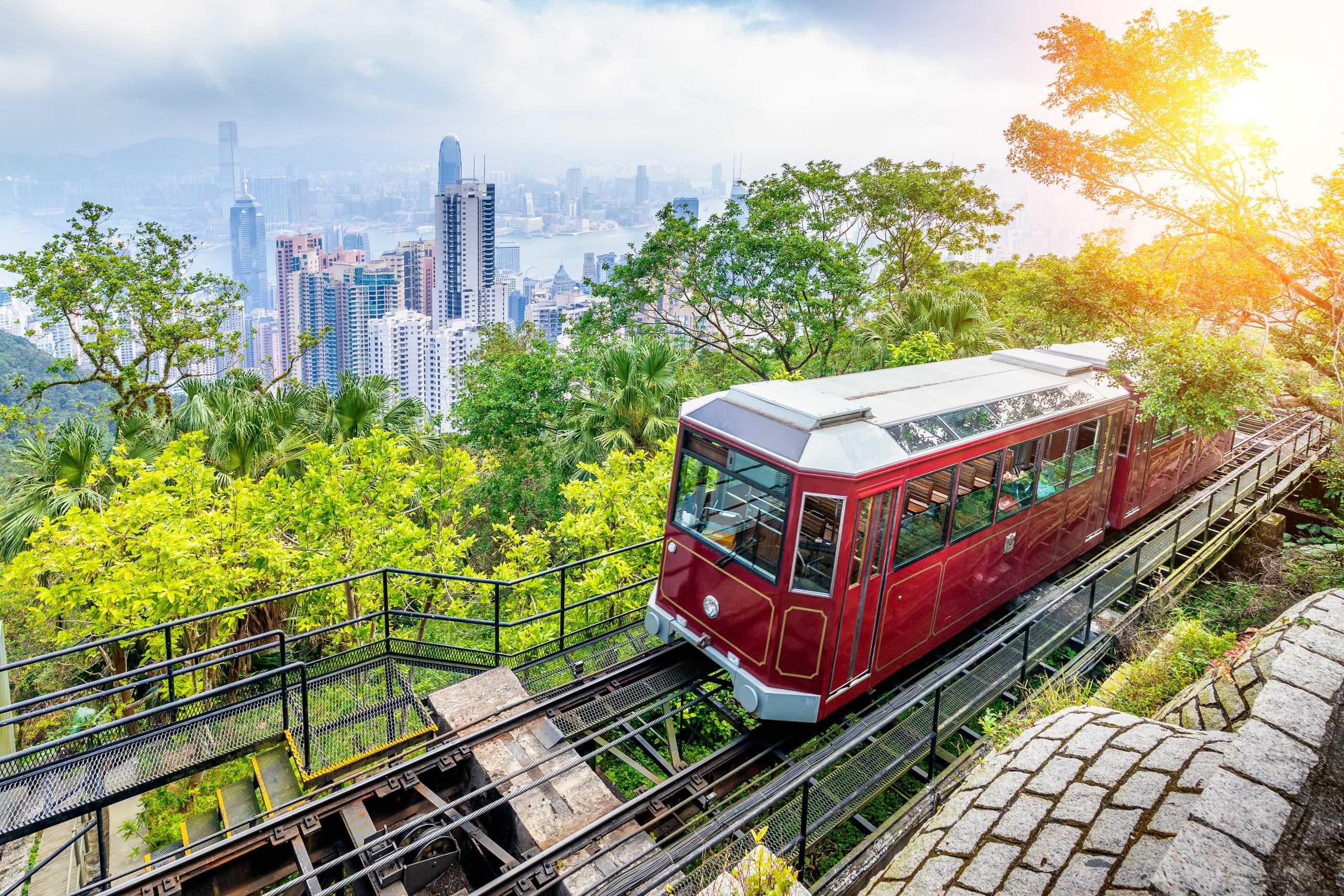 Tram in Hong Kong Victoria Park. Private flight to Hong Kong