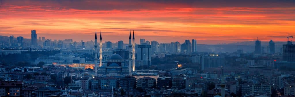 Ankara and Kocatepe Mosque in sunset. Fly Private to Ankara