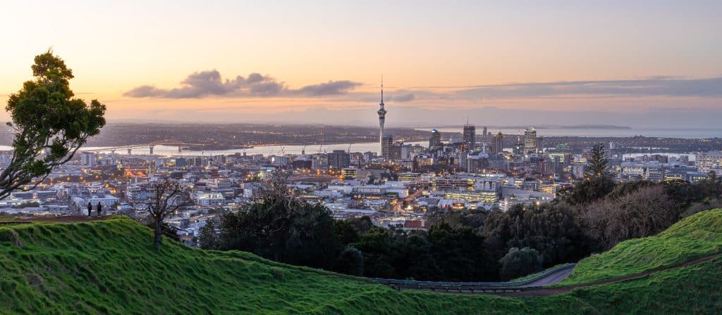 Auckland city skyline with Auckland Sky Tower. Fly Private to Auckland.