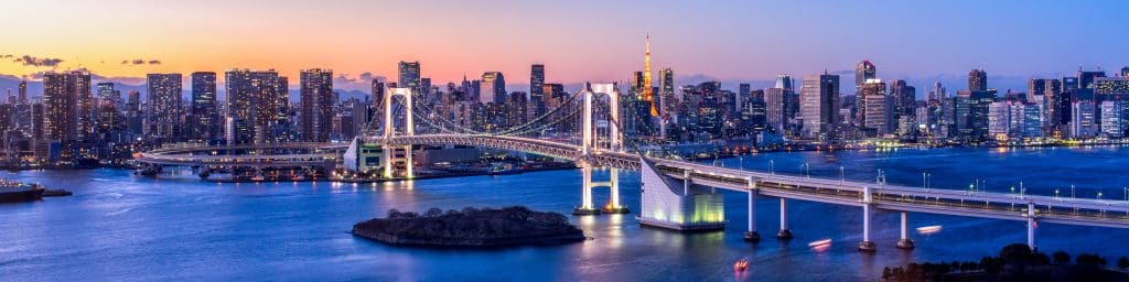 Rainbow Bridge Panorama in Tokyo, Japan. Fly Private to Tokyo