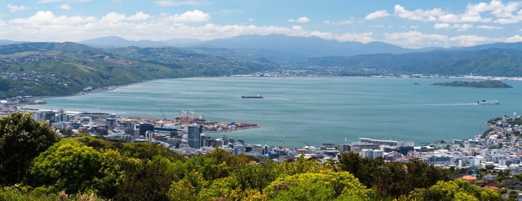 Panoramic view of Wellington Harbour, New Zealand. Fly Private to Wellington.