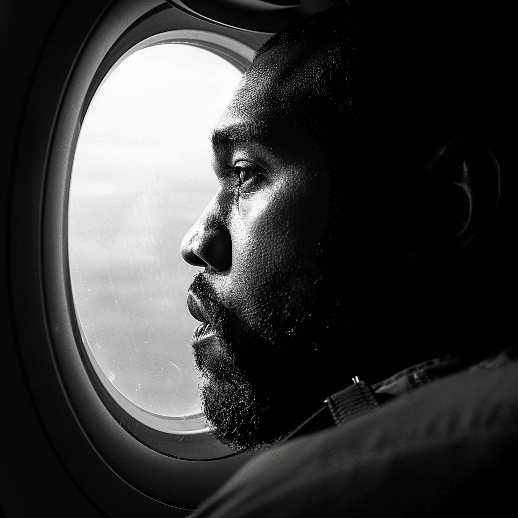 Kanye West Looking Outside Aircraft Window