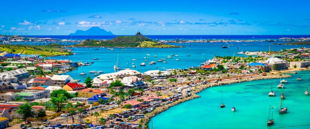 Panoramic harbor landscape of Marigot, Saint Martin. Fly Private to Saint Martin.