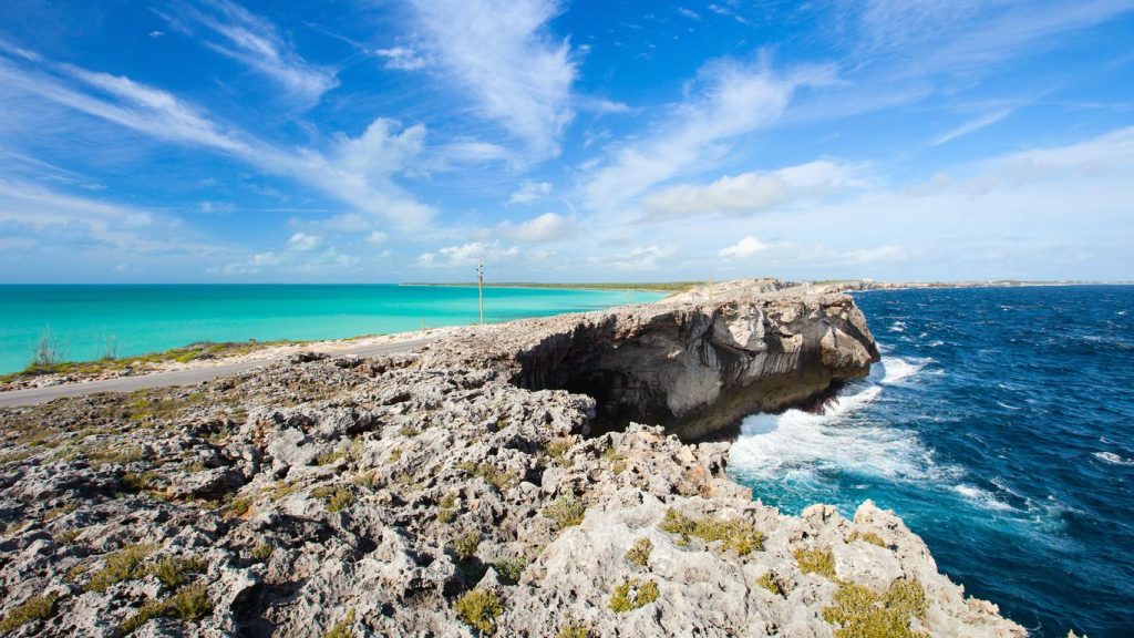 Aerial view of Glass Window Bridge, North Eleuthera, Bahamas