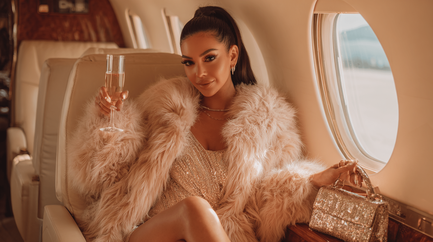 Glamorous Influencer Posing Inside a Private Jet